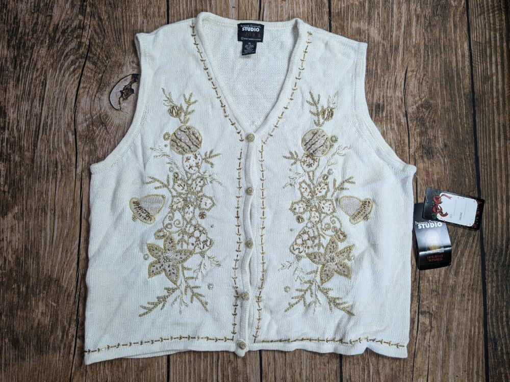 Vtg New Design Original Studio Joy XL Sweater Vest Embellished Ugly Christmas